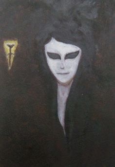 a painting of a man with black hair and white face painted on it's face