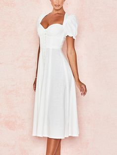 White Bustier, Dresses 40s, Short Sleeve Summer Dresses, Princess Sleeves, Midi Sundress, Cottagecore Dress, Bustier Dress, Prairie Dress, Elegant Dresses Long