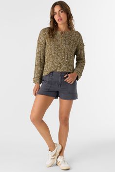 Essential henley knit sweater that has a skimmer length fit, quarter button design and drop shoulder detail. O'Neill Women's henley knit sweater Skimmer length Quarter button front Drop shoulder detail 100% Acrylic Yarns | O'Neill Women's Oceanfront Henley Long Sleeve Sweater in Military Olive, Size XS, Acrylic Casual Long Sleeve Henley For Winter, Casual Fall Henley Shirt, Casual Long Sleeve Winter Henley, Casual Fall Henley, Fall Henley With Relaxed Fit And Henley Neckline, Casual Olive Knit Tops, Casual Cotton Henley For Winter, Casual Long Sleeve Henley For Fall, Olive Knit Tops For Fall