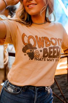 Wild Junkie’s here to give you all the latest and greatest graphic tees. Our Cowboys & Beer Western Graphic Tee has the cutest graphic featuring all your favorite things, cowboys and beer! Style this tee up or down for your next girl’s night out! Retro Crew Neck Tops For Western-themed Events, Retro Tops For Western-themed Summer Events, Retro Summer Tops For Western-themed Events, Retro T-shirt For Western-themed Summer Events, Retro Summer T-shirt For Western-themed Events, Summer Graphic Tee For Western-themed Events, Summer Crew Neck T-shirt For Western-themed Events, Graphic Print Crew Neck Tops For Western-themed Events, Crew Neck Top With Graphic Print For Western-themed Events