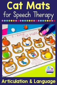 an image of cat mats for speech therapy with the title, articulation and language