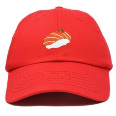 Elevate your casual style with our women's baseball cap featuring a charming Salmon Nigiri embroidery. This dad cap is perfect for any outing, providing comfort and convenience with its soft, breathable fabric and unstructured crown, making it a versatile addition to your wardrobe. The adjustable strap with a buckle ensures a secure fit, accommodating all hair styles effortlessly. Whether you’re heading to work, enjoying a day out with friends, or adding a unique touch to your outfit, this cap m Casual Red Dad Hat For Baseball Season, Casual Red Hat With Curved Bill, Casual Red Trucker Hat With Curved Bill, Casual Red Hats For Baseball Season, Casual Embroidered Snapback Baseball Cap, Red Casual Baseball Cap One Size Fits Most, Casual Embroidered Snapback Hat, Red Casual Dad Hat With Adjustable Fit, Casual Embroidered Baseball Cap With Curved Brim