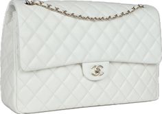 Classic White Flap Bag With Gold-tone Hardware, Classic White Bag With Cc Turnlock Closure, Classic White Double Flap Bag, White Double Flap Evening Bag, White Bags With Cc Turnlock Closure For Evening, White Evening Bag With Double Flap, White Evening Bag With Cc Turnlock Closure, Luxury White Double Flap Bag, White Double Flap Formal Bags