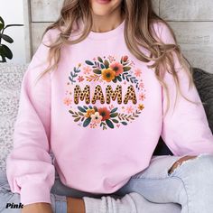 Animal Print Shirt For Mom, Floral Mama Shirt, Leopard Mama Shirt, Mother's Day Gift, Gift for Mom, Mothers Day Gift, Mothers Day Shirt, Mama Sweatshirt, Custom Mama Shirt, Mom Shirt, T-Shirt Comfort Colors: ☆ 100% ring-spun cotton ☆ Fabric weight: 6.1 oz/yd² (206.8 g/m²) ☆ Garment-dyed ☆ Relaxed fit ☆7/8″ double-needle topstitched collar ☆ Twill-taped neck and shoulders for extra durability ☆ Double-needle armhole, sleeve, and bottom hems T-Shirt Bella Canvas: ☆100% Airlume combed and ringspun Pink Printed Shirt For Fall, Pink Crew Neck Top With Plant Print, Pink Long Sleeve Shirt With Letter Print, Pink Floral Print Relaxed Fit Shirt, Casual Floral Print Top For Mother's Day, Pink Cotton Tops With Plant Print, Mother's Day Floral Print Cotton Shirt, Mother's Day Pink Printed Tops, Mother's Day Floral Cotton Top