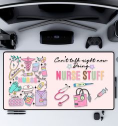 an overhead view of a nurse's office desk with various items on the table