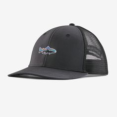 Featuring a brim made with Bureo’s fully traceable NetPlus® 100% recycled fishing nets, our classic mid-crown trucker hat features an organic cotton front, a recycled polyester-mesh back and an adjustable snap closure. Made in a Fair Trade Certified™ factory. | Patagonia Stand Up® Trout Trucker Hat in Ink Black - Trucker Hats & Caps - Organic Cotton/Recycled Polyester/Pfas Black Flat Bill Trucker Hat For Fishing, Patagonia Adjustable Snapback Hat, Patagonia Adjustable Trucker Hat With Curved Brim, Patagonia Trucker Hat For Outdoor Activities, Patagonia Outdoor Trucker Hat With Curved Brim, Patagonia Trucker Hat With Curved Brim, Patagonia Trucker Hat With Curved Brim For Outdoor, Patagonia Casual Trucker Hat With Curved Brim, Casual Patagonia Trucker Hat With Curved Brim