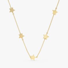 Yellow Gold Star Station Necklace Gold Star Pendant, Celestial Gifts, Shimmer Lights, Solid Gold Necklace, Dainty Chain, 14k Gold Necklace, Station Necklace, White Gift Boxes, Gold Star