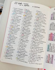 an open planner with lots of things to do on it and the words 100 days to read