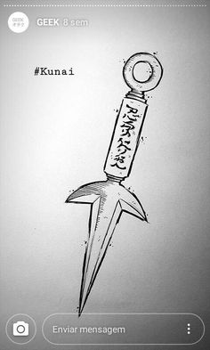 a drawing of a knife with the words kunna written on it and an arrow pointing up