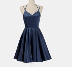 Lovely Short Straps Halter Navy Blue Summer Women in Stock Homecoming Dresses Mini Prom Dresses Simple, Dark Blue Grade 8 Grad Dresses, Short Navy Blue Dress, Junior Homecoming Dresses, Simple Party Dress, Halter Homecoming Dress, Short Blue Dress, Hoco Ideas, Simple Homecoming Dresses