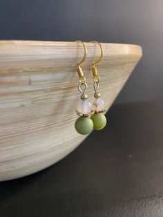 Simple, elegant, & delicate. Elegant Green Hypoallergenic Beaded Earrings, Elegant Green Flower Earrings Nickel Free, Elegant Adjustable Hypoallergenic Beaded Earrings, Elegant Hypoallergenic Beaded Drop Earrings, Green Earrings, Simple Elegant, Gold Floral, Floral Earrings, Moss Green