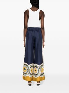 La DoubleJ high-waist Silk Palazzo Trousers - Farfetch Palazzo Design, Palazzo Designs, Palazzo Trousers, Contrasting Trim, Yoko London, City Dress, Twill Weave, Summer Beach Wear, Silk Twill