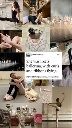 a collage of ballet photos with caption that reads, she was like a ballerina, with curls and ribbons flying