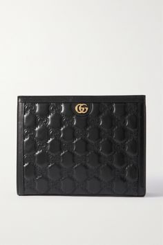 Gucci incorporates its signature 'GG' monogram into this pouch through meticulous embroidery for a matelassé effect. Made from supple black leather, it has a slim, structured shape and canvas-lined interior that'll fit your phone, cardholder and keys. The gold hardware adds a hint of polish. Beauty Calendar, Leather Pouch, Net A Porter, Continental Wallet, Women Collection, Bag Making, Gold Hardware, Luxury Design, Porter