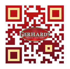 a qr code with the word gerh's on it in gold and red