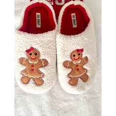 Gingerbread Girly Cozy Slippers Oh Snap Size: 9-10 Cozy White Closed Toe Slippers, Cute White Indoor Slippers, White Flat Slippers For Winter, White Flat Winter Slippers, Moose Slippers, Disney Slippers, Hair Print, Ugg Tasman Slippers, Cozy Slippers