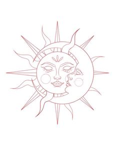 a drawing of the sun with two faces on it's face and one eye closed