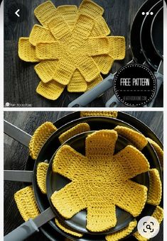 crocheted dishcloths are arranged in the shape of an oven mitt