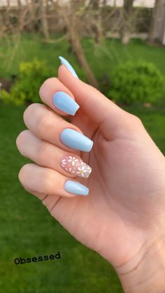 Blue And White Nails, Blue Gel Nails, Spring Acrylic Nails, Blue Acrylic Nails, Nagel Tips, Colorful Nails, Smink Inspiration, Casual Nails