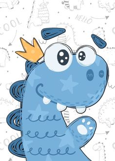 a blue dragon with glasses and a crown on its head