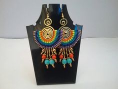 NEW Thai Macrame Earring Brass with Cotton Waxed & Turquoise Stone. Skillfully manufactured by Thai artisans. Multicolor Macrame Earrings As Gift, Artisan Multicolor Wire Wrapped Earrings, Earring Handmade, Macrame Earrings, Turquoise Stone, Earrings Handmade, Beautiful Earrings, Macrame, Thailand