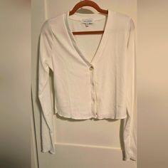 New Without Tags Size M Button Up White Cardigan Smoke-Free Home White Button-up Tops For Layering, Cotton Button-up Cardigan For Day Out, Cotton Cardigan With Buttons For Day Out, White Tops With Buttons For Layering, School Cardigan, Juicy Couture Charms, Summer Cardigan, Duster Cardigan, Pleated Shorts