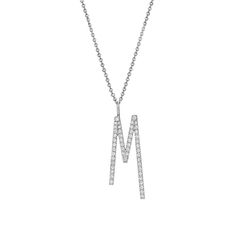 Handcrafted initial letter “M” pendant necklace from the Type collection, with pavé diamonds set in 18 karat gold. Luxury White Gold Diamond Initial Necklace, Formal White Gold Initial Necklace, Luxury Diamond Initial Necklace, Formal White Gold Initial Pendant Necklace, Luxury Diamond Pendant Necklace With Initials, White Gold Initial Pendant Necklace For Formal Occasions, Luxury Diamond White Initial Pendant Necklace, Luxury White Gold Initial Pendant Necklace, Luxury Sterling Silver Initial Necklace For Formal Occasions