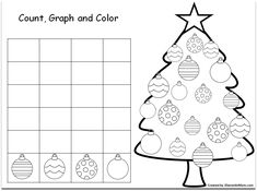 a christmas tree with baubs and ornaments on it is shown in this worksheet