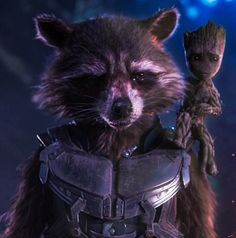 rocket raccoon and baby grooter from the movie star wars are seen in this image