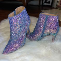 Stiletto Booties! Brand New! Never Worn! Blue Ankle-high Heels For Party, Ankle-high Blue Heels For Party, Blue Ankle Boots For Party, Blue Heels For Winter Party, Blue Party Heels For Winter, Winter Party Blue Heels, Purple Ankle-high Party Heels, Ankle-high Purple Party Heels, Blue Glitter Heels With Round Toe