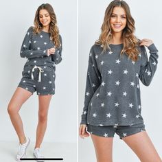 Starry Night Pajama Or Lounge Set Cotton Star Print Sleepwear For Loungewear, Cotton Sleepwear With Star Print, Star Print Long Sleeve Sleepwear For Pajama Party, Long Sleeve Sleepwear With Star Print For Bedtime, Casual Star Print Sleepwear For Loungewear, Long Sleeve Sleepwear With Star Print, Long Sleeve Star Print Sleepwear, Casual Sleepwear With Star Print For Pajama Party, Casual Sleepwear For Pajama Party With Star Print