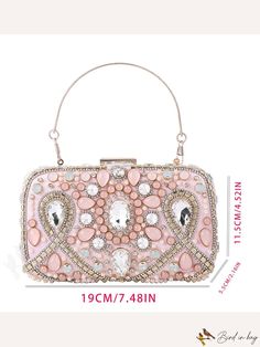 BirdinBag - Pink Diamond-Embellished Womens Evening Bag ÃÂ¢ÃÂÃÂ Elegant Clutch and Shoulder Bag Combo Pink Large Capacity Evening Bag, Pink Embellished Clutch Bag, Pink Embellished Handheld Shoulder Bag, Pink Rectangular Clutch With Rhinestones, Pink Embellished Shoulder Bag For Party, Pink Embellished Rectangular Evening Bag, Pink Embellished Clutch Evening Bag, Embellished Crossbody Party Bag, Pink Handheld Bag With Rhinestones