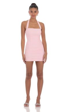 Mesh Bodycon Dress in Pink | LUCY IN THE SKY Preppy Dresses Pink, Mini Dresses Hoco, Light Pink Hoco Dresses, Light Pink Homecoming Dress, Celeb Halloween, Pink Hoco Dresses, Corset Bodycon Dress, Tight Pink Dress, Light Pink Mini Dress