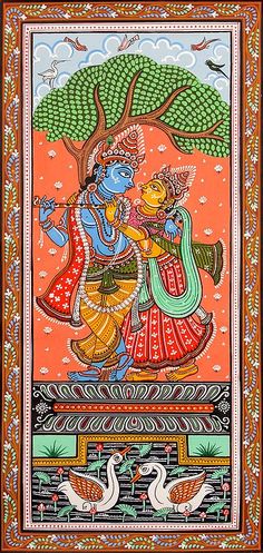 Krishna Watercolor, Divine Couple, Phad Painting, Radha And Krishna, Ancient Indian Art, Buddhist Art Drawing, Bengali Art