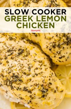 slow cooker greek lemon chicken on a plate