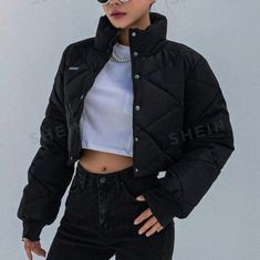 Black Quilted Cropped Puffer Jacket Fits Like A Juniors Medium From Dazy By Shein New / Unworn, Didn't Fit Me Well But Missed The Return Date Puffer Jacket Fits, Grey Puffer Jacket, Shein Jackets, Brown Puffer, Grey Puffer, Coats Black, Cropped Puffer Jacket, Jacket Fits, Pink Bodycon Dresses