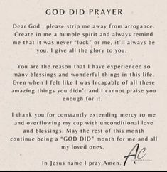 a poem written in black and white with the words, god did prayer on it