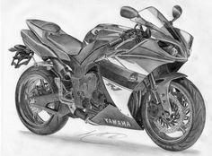 a drawing of a motorcycle is shown in black and white, with the words yamaha on it