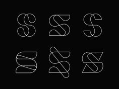 the letters s and s are made out of thin lines on a black background with white outline