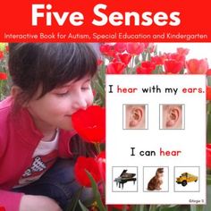 Interactive book for Autism and Speech Therapy, great for autism little learners ages 3-5 as well as for children with autism and special needs. It is very useful for learning the body parts and /or the 5 senses. The book focuses on the following body parts: eyes, ears, nose, tongue, hands. The pag... Books For Five Senses, 5 Senses Activities, Senses Activities, Life Skills Activities, Special Needs Students, Adapted Books, Special Education Resources, Special Education Students, Interactive Book