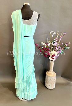 Light Sky Blue Pre Pleated Saree Pre Pleated Saree, Pleated Saree, Draped Saree, Blue Drapes, Light Sky Blue, Drape Saree, Gift Card Exchange, Saree Online, Sarees Online