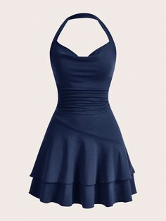 SHEIN MOD Vestido Bodycon Feminino De Malha Com Decote Halter E Corte JustoDescobri produtos incríveis no SHEIN.com, venha conferir! Blue Dress Outfits, Blue Halter Dress, Normal Clothes, Women Bodycon Dress, Slim Fit Dresses, Dress For Short Women, Chic Dress, A Dress