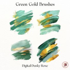 green and gold brush strokes on white paper with the words digital dusty rose written below