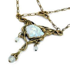 Art Nouveau Necklace Vintage Style Jewelry by ShelleyCooperJewelry Art Nouveau Jewelry Necklace, Art Nouveau Jewelry Vintage, Iridescent Jewelry, Iridescent Necklace, Lobster Art, Aurora Art, Art Nouveau Necklaces, Art Glass Jewelry, Aqua Earrings