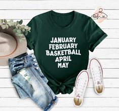 a t - shirt with the words january, february, and march on it