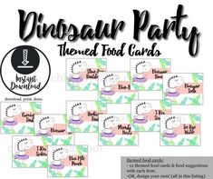 the dinosaur party themed food cards