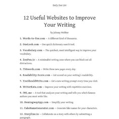 an image of a page with the words, 12 useful web sites to improve your writing