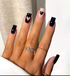 Cute Nails Acrylic Short Black, Short Acrylic Nails Designs Black, Pride Nails Designs, Nails Designs Short, Pride Nails, Heart Nail Designs, Subtle Nails, Ideas Valentines Day, Valentine Nails