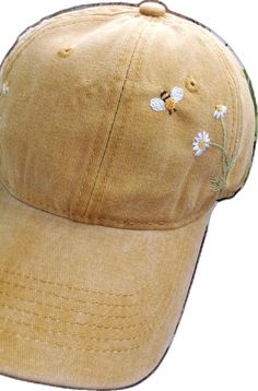 Vintage Cotton Embroidered Dad Hat, Vintage Embroidered Cotton Dad Hat, Vintage Cotton Dad Hat Embroidered, Spring Cotton Brimmed Baseball Cap, Cotton Brimmed Baseball Cap For Spring, Yellow Cotton Hat For Spring, Spring Yellow Cotton Hat, Yellow Cotton Dad Hat For Spring, Spring Cotton Snapback Trucker Hat