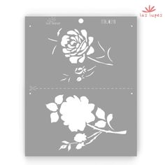 two stencils with flowers and leaves on them, one is gray and the other is white